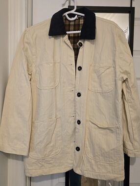 Rhythm Cream Chore Jacket with Navy Corduroy Collar